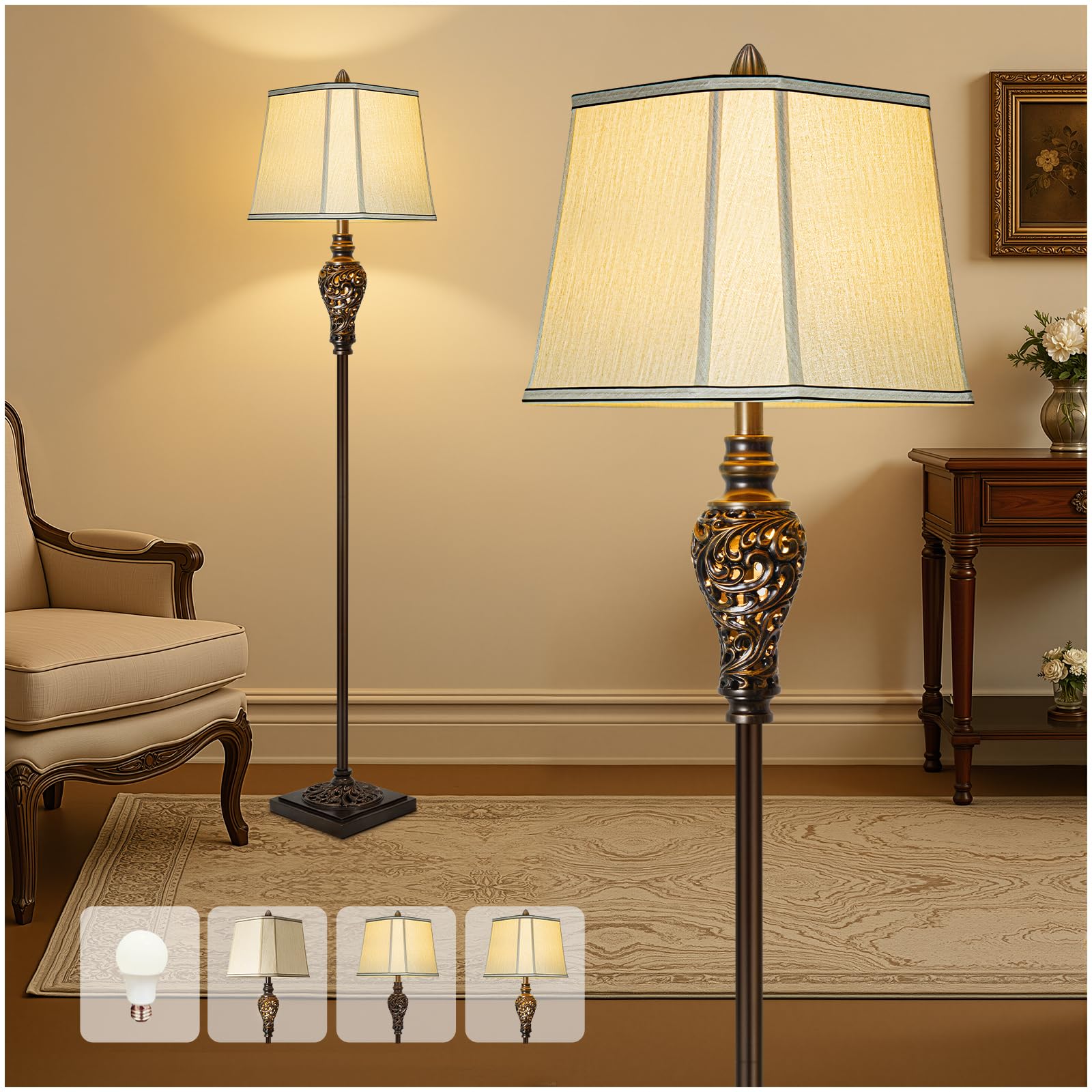 フロアスタンド Antique. Lamp shade Vintage Floor Lamp with Night Light, 65